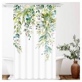 Zussun Stall Green Eucalyptus Shower Curtain Set Watercolor Floral Plant Leaf Shower Curtains for Bathroom Botanical Flower Waterproof Fabric Bath Curtain Decor (Green, 36