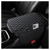 Ouzorp Car Center Console Cover, Upgraded Microfiber Leather Car Arm Rest Cover with 2 Storage Bags, Universal Armrest Cover for Car Storage Box Car Interior Accessories Protector for Most Vehicle - R