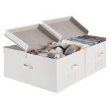 StorageWorks Extra Large Storage Bins with Lids, 55L Decorative Storage Bins with Double-Open Lid and Divider Board, Fabric Bins with Handles, Mixing of Beige, White & Ivory, 2-Pack - Retail: $45