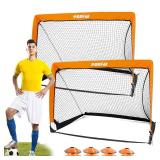 Poray Portable Soccer Goal Net for Kids & Adults,Set of 2,Pop Up 4FT Soccer Goal with 210D Oxford & 8 Field Marker Cones & Extra Stakes,Birthday Gift & Fun for Backyard and Soccer Training - Retail: $