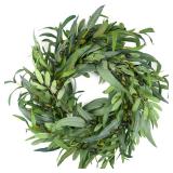 Olive Wreath for Front Door 22 inch, Greenery All Season Wreath with Olive Leaf Fruit, Home Decoration for Outdoor Living Room Indoor Wall and Outside Summer All Season Wedding - Retail: $28