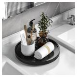 VeyFey Turntable Vanity Tray 10 Inch for Perfume Candle, Bamboo Kitchen Sink Countertop Organizer Keep Glass, Sponge and Soap Bathroom Coffee Table Decorative Black (VFLZ) - Retail: $17