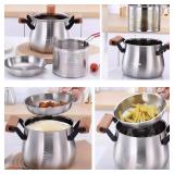 Small Deep Fryer Pot with Strainer & Basket, Stainless Steel Oil Filter Bacon Grease Container, Cooking Oil Container With Frying Basket, Small Capacity Oil Strainer Pot for Kitchen and Camping (2.5L)