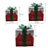 MorTime Set of 3 LED Boxes with Green Bows, Lighted Red Boxes with 60 LED Light String for Christmas Indoor Outdoor Home Yard Party Decoration - Retail: $18