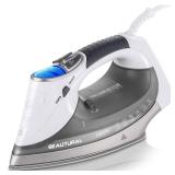 BEAUTURAL 1800-Watt Steam Iron with Digital LCD Screen, Double-Layer and Ceramic Coated Soleplate, 3-Way Auto-Off, 9 Preset Temperature and Steam Settings for Variable Fabric Gray - Retail: $40