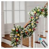 Trepcrow 9FT Christmas Garland with Light,Pre-Lit Realistic Pine Cones/Berries&Multicolor LED Lights(with Remote Control), Christmas Garland for Mantle Fireplace Stairs Front Door, Outdoor Xmas Decor 