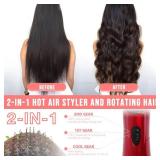 3-in-1 Hot Air Styler and Rotating Hair Dryer, Spin Hair Dryer Brush with 2 Interchangeable Brush, Anti-frizz Hot Air Spin Brush Set for Straightening, Drying, and Curling (Red)