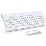 Wireless Keyboard and Mouse Ultra Slim Combo, TopMate 2.4G Silent Compact USB 2400DPI Mouse and Scissor Switch Keyboard Set with Cover, Batteries Included, for PC/Laptop/Windows/Mac - White - Retail: 