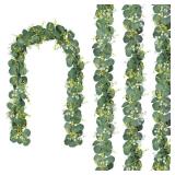 CQURE 4Pcs Eucalyptus Garland,Artificial Eucalyptus Leaves Table Greenery Garland Wreath Vines for Wedding Party Table Fireplace Bedroom Wall Room Decor - Retail: $22