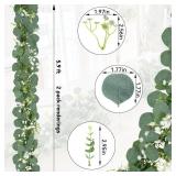 CQURE 4Pcs Eucalyptus Garland,Artificial Eucalyptus Leaves Table Greenery Garland Wreath Vines for Wedding Party Table Fireplace Bedroom Wall Room Decor - Retail: $22