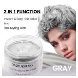 FACTORY SEALED - Silver Grey Hair Wax Pomades 4.23 oz - Natural Hair Coloring Wax Material Disposable Hair Styling Clays Ash for Cosplay, Party (Silver Grey)