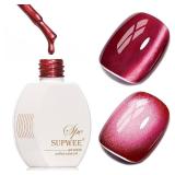 APPEARS NEW - SUPWEE Burgundy Red Cat Eye Gel Nail Polish, 15ml Blood Wine Red Glitter Gel Polish with Magnet Moonlight Translucent Shimmer Magnetic Gel Polish Soak Off U V Gel Salon DIY at Home