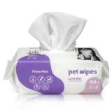 FACTORY SEALED - Prime Pets Dog Wipes for Paws and Butt, 100 Count, 8 x 8" Hypoallergenic Pet Wipes for Dogs Cats Cleaning Deodorizing, Lavender Scented, Thick Puppy Wipes for Ears, Eyes, Body and Tee