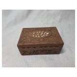 Hand Carved Wooden Box with Vintage Matches