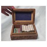 Hand Carved Wooden Box with Vintage Matches