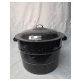 Black Speckled Enamelware Stock Pot with Steamer Insert