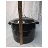 Black Speckled Enamelware Stock Pot with Steamer Insert