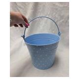 Adorable Baby Blue Polka Dot Metal Bucket