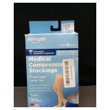 Amazon Basic Care Medical Compression Stockings, 20-30 mmHg Support, Women & Men Thigh Length Hose, Open Toe, Beige, Medium (Previously NuVein)