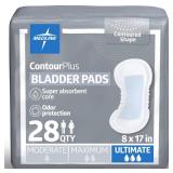 Medline ContourPlus Bladder Control Pads, Ultimate Absorbency, 8 x 17 Inches, Bag of 28