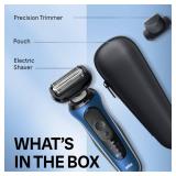 Braun Electric Shaver for Men, Series 6 6120s, Wet & Dry Shave, Turbo & Gentle Shaving Modes, with Precision Trimmer & Pouch, Blue - Retail: $68