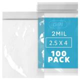 GPI - 2.5\" x 4\" Small Zip Bags, Clear Plastic Reclosable Jewelry Bags, 2.5 Mil Thick, with Resealable Zip Top Lock for Jewelry, Pills, Meds, Powders, Beads, Seeds, Candy, etc. - 100 Pack