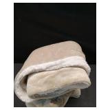 Solid Plush Throw Blanket with Faux Shearling Reverse Khaki - Threshold
