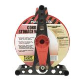 Woods Extension Cord Storage Reel - Holds Up to 150 Feet of 16/3 or 125 Feet of 14/3 Gauge Cord - Tangle-Free Design for Indoor or Outdoor Use - Side-Mounted Crank - Red & Black