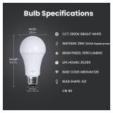 Feit Electric A21 LED Light Bulb, 200W Equivalent, Non-Dimmable, 3050 Lumens, E26 Standard Base, 3000k Bright White, High Output LED Bulb, Damp Rated, 22 Year Lifetime, OM200/830/LED