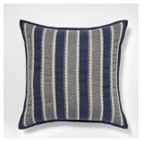 20\"X20\" Vertical Stripe Pillow Navy Green and Cream -Threshold designed with Studio McGee