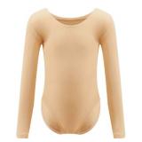 Dancina Leotard Classic Long Sleeve Modest Higher Neckline Full Front Lining Body Suit 8 Beige