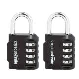 Amazon Basics 4-Digit Combination Lock for Gym and Sports, 2-Pack, Black