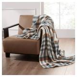 Brookstone Heated Oversized Brushed Woven Knit Throw Multi Plaid - Retail: $50