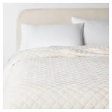 Full/Queen Luxe Diamond Stitch Velvet Quilt Ivory - Threshold: OEKO-TEX Certified, Machine Washable, Year-Round Comfort - Retail: $69