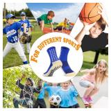 Jerucars Kids Grip Soccer Socks Anti Slip Football Athletic Sports Crew Socks for 8-12 Years Youth Boys Girls blue*3