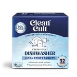 Cleancult Ultra Power Dishwasher Detergent Pods for Sparkling Streak-Free Shine, All-In-One, No Plastic Waste, 32 Count