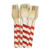 Disposable Wooden Forks with Red Stripes - Fork 158 Red Striped Pattern, 6\" (Pack of 48)