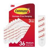 Command Medium Refill Strips, 36 Strips, Damage-Free Hanging, Reuse Medium Indoor Wall Hook, No Tools Removable Adhesive for Home Decor