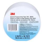 3M Vinyl Tape 764, General Purpose, 2 in x 36 yd, White, 1 Roll, Light Traffic Floor Marking Tape, Social Distancing, Color Coding, Safety, Bundling