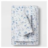 Queen Printed Performance 400 Thread Count Sheet Set White/Blue Floral - Threshold: Cotton Sateen, Deep Pockets, OEKO-TEX Certified - Retail: $71