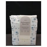 Queen Printed Performance 400 Thread Count Sheet Set White/Blue Floral - Threshold: Cotton Sateen, Deep Pockets, OEKO-TEX Certified - Retail: $71