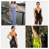 SAYFUT Backless Deep U Plunge Bodysuit for Women Tummy Control Full Body Shapewear Strapless Mid Thigh Body Shaper Small - Retail: $36