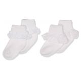 Jefferies Socks 2 Pack Eyelet Lace Trim And Lace Trim Sock - White/White, 12-24 Months