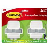 Command Broom and Mop Grippers, 2 Hangers and 4 Strips, Damage-Free Hanging Wall Mount and Mop Holder, Household Cleaning Organizer for Christmas Decorations, Holds up to 4 lb,Plastic
