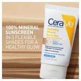 CeraVe Hydrating Mineral Sunscreen SPF 30 with Sheer Tint, Tinted Mineral Sunscreen with Zinc Oxide & Titanium Dioxide, Blends Seamlessly For Healthy Glow, Light, 1.7 Oz