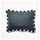 14\"x20\" Solid Texture Lumbar Throw Pillow with Stripe Fringe Navy - Threshold designed with Studio McGee