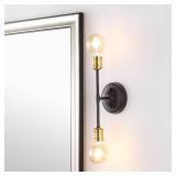 JONATHAN Y JYL7574A Jaxon 13.25\" 2-Light Industrial Farmhouse Iron LED Vanity Coastal Contemporary Bathroom Hallway Living Room Bedroom Mirror Cabinet, Oil Rubbed Bronze/Brass Gold