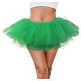 Women 5 Layers Tutu Fluffy Dance Ballet Bubble Skirt Puffy Elastic Tulle Short Skirts Halloween Christmas Costume Green Medium
