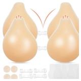 LEFRECO Sticky Bra Push Up 2 Pairs, Nipple Covers for Women Silicone Adhesive Bra Pasties Nude Large