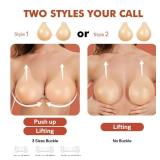 LEFRECO Sticky Bra Push Up 2 Pairs, Nipple Covers for Women Silicone Adhesive Bra Pasties Nude Large